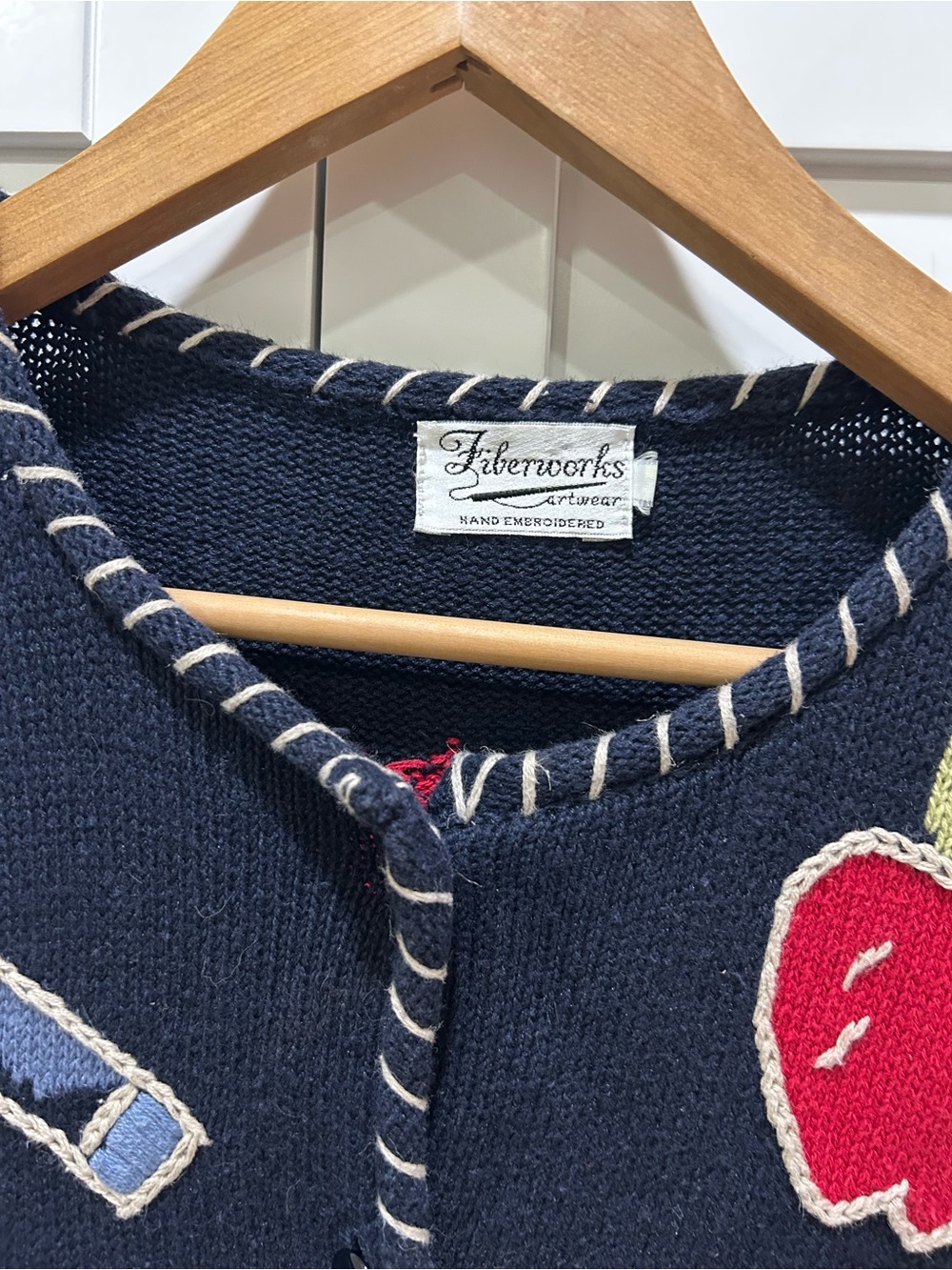 Vintage Navy School-Themed Button Cardigan Sweater size Medium - Picture 3 of 8